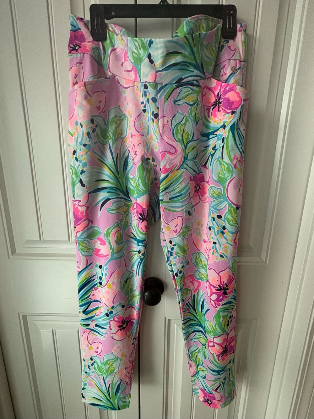 Lilly Pulitzer Luxletic Tropical Flamingo Floral Leggings Pants Size 16
